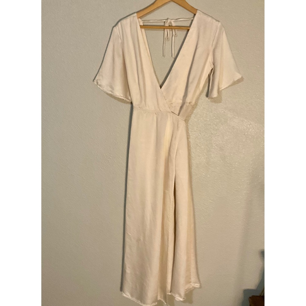 Whimsy + Row Lola Dress Size‎ XXS Cream Wrap Tencel Maxi Flounce V Neck Womens